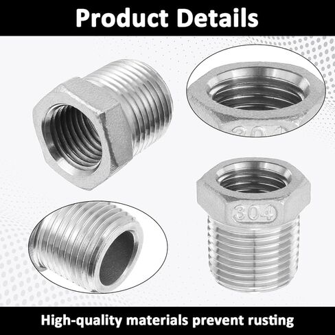 2 Pack 3/8 "npt male to 1/4" npt edual adapter ، محولات غسالة الضغط ، 304 محولات مخفض الخيط من الفولاذ المقاوم للصدأ ، محول أنابيب مياه جلبة سداسية لأنابيب المخفض in Saudi Arabia