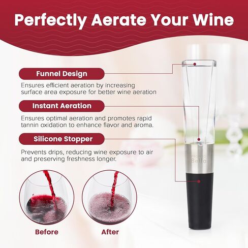 The Travel Spout Wine Aerator-صبر صب البورر الممتاز ، لا تقطر بدون انسكاب Aerator للنكهة المعززة السريعة والتشطيب الأكثر سلاسة ، تصميم فعال ، هدية للتنقل أثناء التنقل in Saudi Arabia
