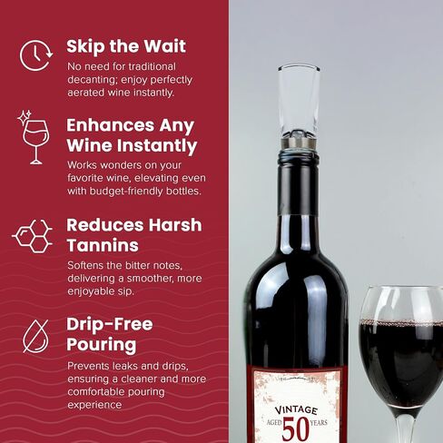 The Travel Spout Wine Aerator-صبر صب البورر الممتاز ، لا تقطر بدون انسكاب Aerator للنكهة المعززة السريعة والتشطيب الأكثر سلاسة ، تصميم فعال ، هدية للتنقل أثناء التنقل in Saudi Arabia