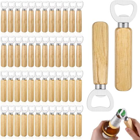 50 PCS Stainless Bottle Opener Bulk Wooden Beer Opener Set, Wood Handheld Heavy Duty Bottle Openers for Bartender Wedding Party Home Kitchen KTV Bar Restaurant in Saudi Arabia