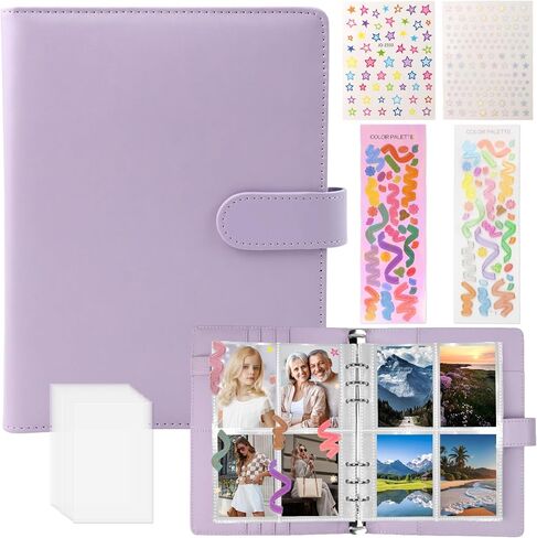 A5 KPOP Photocard Binder مع 30 Pack 4 Pack Card Pages 240 Card Slots 6 Ring Trading Card Binder مع 4 ملصقات وأكمام بطاقة 50 PCS Photocard حامل الأرجواني in Kuwait