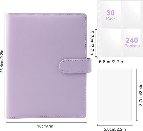 A5 KPOP Photocard Binder مع 30 Pack 4 Pack Card Pages 240 Card Slots 6 Ring Trading Card Binder مع 4 ملصقات وأكمام بطاقة 50 PCS Photocard حامل الأرجواني in Kuwait