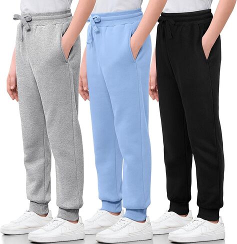 3 حزمة الفتيات الفتيات Spectpants الفتيات النشط الصوف الركض سراويل العرق الرياضية لينة للأطفال الشباب مع الرباط الجيب in Kuwait