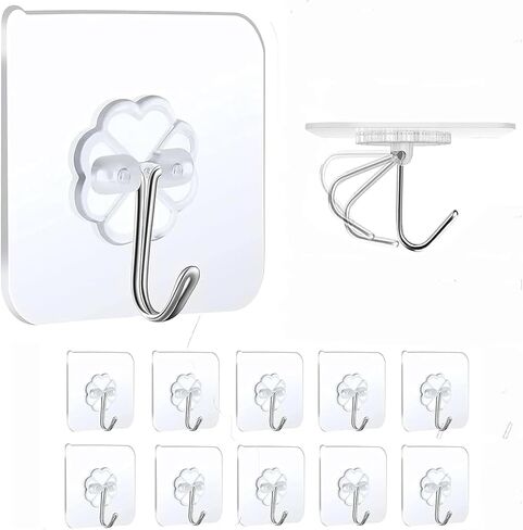 Ultra-Strong Transparent Adhesive Hooks - Waterproof Clear Hooks for Home, Office, Kitchen - 13 lbs Heavy Duty, No Drilling Required- Pack of 20 (10, Medium) in Saudi Arabia