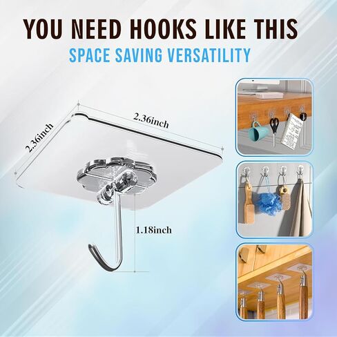 Ultra-Strong Transparent Adhesive Hooks - Waterproof Clear Hooks for Home, Office, Kitchen - 13 lbs Heavy Duty, No Drilling Required- Pack of 20 (10, Medium) in Saudi Arabia