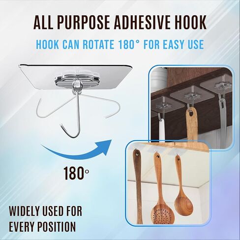 Ultra-Strong Transparent Adhesive Hooks - Waterproof Clear Hooks for Home, Office, Kitchen - 13 lbs Heavy Duty, No Drilling Required- Pack of 20 (10, Medium) in Saudi Arabia