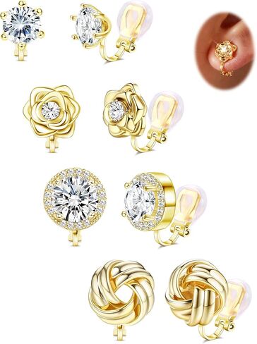 Besteel CZ Clip على الأقراط نساء - أقراط غير مثقبة للمعايين - الأذنين الحساسة للآذان الحاسوبة الصغيرة الزركونيا الزورق قلب مربعة مربعة تويست أقراط مزيفة مجموعة الزفاف/الرقص in Saudi Arabia