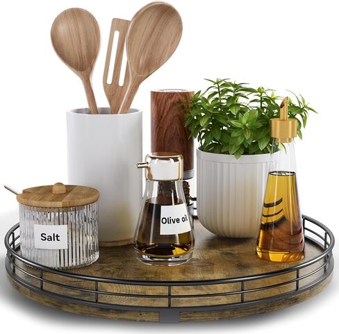 Lazy Susan Turntable Organizer for Table Top ، 12 '' Round Wooden Lazy Susan for Kinivert Kitchen Confertop Pantry Coffee Coffee Table for abuttics tofction in Saudi Arabia