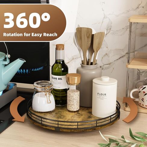 Lazy Susan Turntable Organizer for Table Top ، 12 '' Round Wooden Lazy Susan for Kinivert Kitchen Confertop Pantry Coffee Coffee Table for abuttics tofction in Saudi Arabia