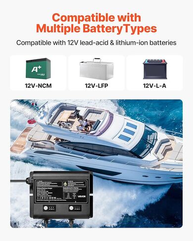 شاحن البطارية البحرية Vevor ، 1-Bank ، 5A 12V على متن الشاحن على متن القوارب ، شاحن بطارية ذكي على IP68 IP68 in Kuwait