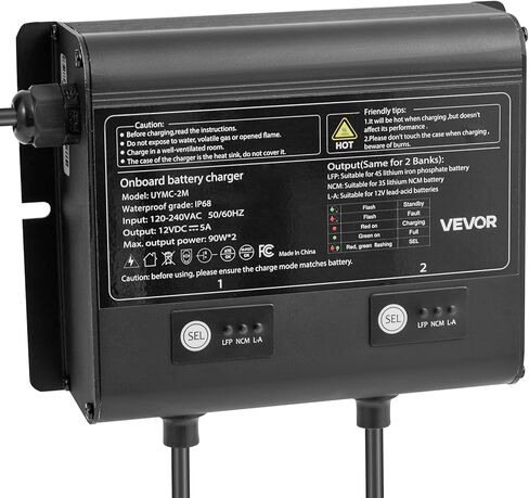 شاحن البطارية البحرية Vevor ، 1-Bank ، 5A 12V على متن الشاحن على متن القوارب ، شاحن بطارية ذكي على IP68 IP68 in Kuwait