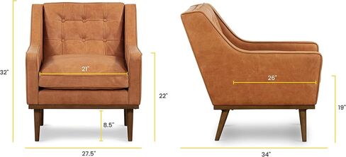 POLY & BARK Bo Lounge Chair in Full-Grain Pure-Aniline Italian Leather, Cognac Tan in Kuwait