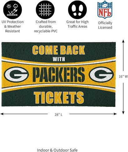فريق الرياضة الأمريكية NFL Green Bay Packers | المدخل الداخلي والخارجي | 28 × 16 بوصة | غير الانزلاق | ترحيب الحصير | Muddy Dog Paws | مدخل الباب الأمامي ديكور in Kuwait