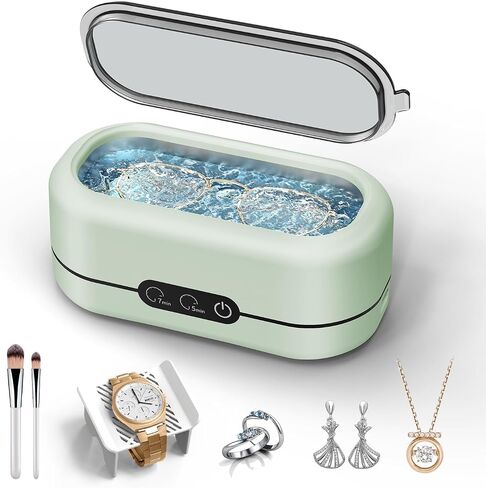 Ultrasonic Jewelry Cleaner, 50KHz Ultrasonic Cleaner Machine with 304 Stainless Steel for Jewelry, Eyeglasses, Rings, Watch Strap, Dentures, Dual Cleaning Modes(Green) in Saudi Arabia