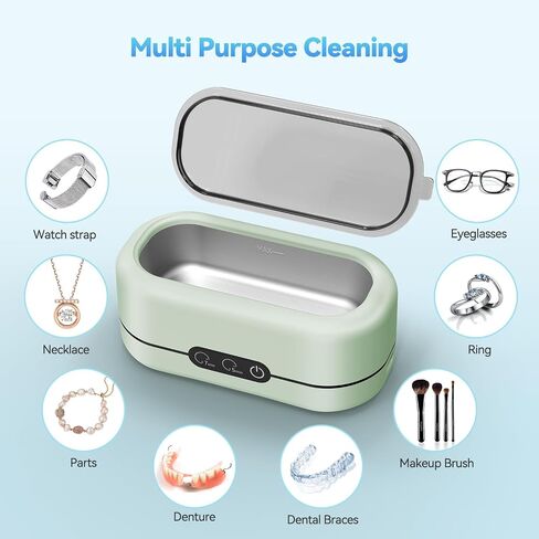 Ultrasonic Jewelry Cleaner, 50KHz Ultrasonic Cleaner Machine with 304 Stainless Steel for Jewelry, Eyeglasses, Rings, Watch Strap, Dentures, Dual Cleaning Modes(Green) in Saudi Arabia