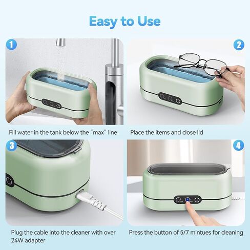 Ultrasonic Jewelry Cleaner, 50KHz Ultrasonic Cleaner Machine with 304 Stainless Steel for Jewelry, Eyeglasses, Rings, Watch Strap, Dentures, Dual Cleaning Modes(Green) in Saudi Arabia