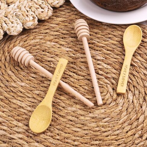 DESIOLE 4Pcs Wooden Honey Dipper Sticks, 6.3 Inch Honey Comb Stick, Mini Honey Mixing Stirrer Spoon for Honey Jar Dispense Drizzle Honey Wedding Party in Saudi Arabia