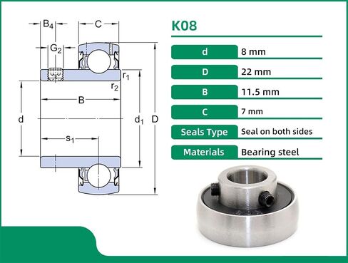 8mm K08 8x22x11.5x7 Insert Bearing Setscrew Locking 1Pcs in Saudi Arabia
