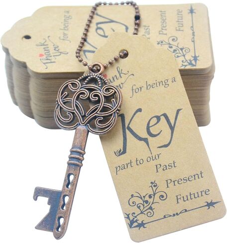 Makhry 52pcs Key Bottle Opener with Keychain and Thank You Tags personalized wedding favors for guests gifts (Antique Silver) in Kuwait