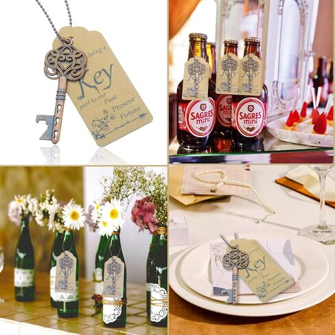 Makhry 52pcs Key Bottle Opener with Keychain and Thank You Tags personalized wedding favors for guests gifts (Antique Silver) in Kuwait