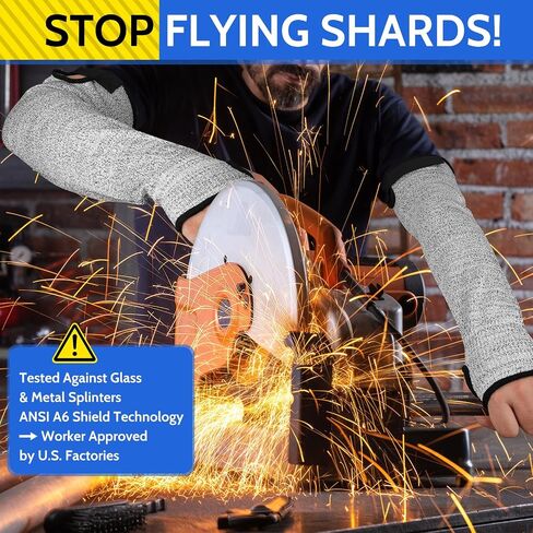 Cut Resistant Arm Sleeves ANSI Level A5, Kitchen Arm Thumb Hole Protectors for Thin Skin & Bruising, for men and women- Industrial Arm Guards for Welding, Glass Handling, Pet Grooming(Grey) in Saudi Arabia