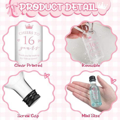 Boao 25 Pcs Sweet 16th Birthday Party Favors for Guests Include 50 Cheers to 16 Years 1.7oz Mini Liquor Bottles Airtight Plastic Alcohol Shot Bottles with Funnels for 16th Birthday Party Supplies in Saudi Arabia