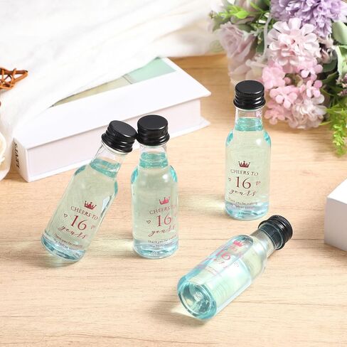 Boao 25 Pcs Sweet 16th Birthday Party Favors for Guests Include 50 Cheers to 16 Years 1.7oz Mini Liquor Bottles Airtight Plastic Alcohol Shot Bottles with Funnels for 16th Birthday Party Supplies in Saudi Arabia