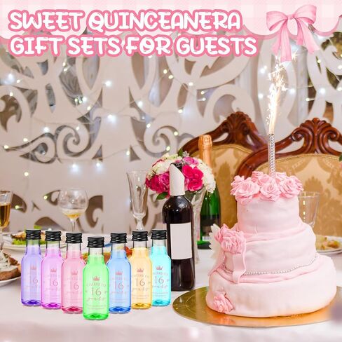 Boao 25 Pcs Sweet 16th Birthday Party Favors for Guests Include 50 Cheers to 16 Years 1.7oz Mini Liquor Bottles Airtight Plastic Alcohol Shot Bottles with Funnels for 16th Birthday Party Supplies in Saudi Arabia