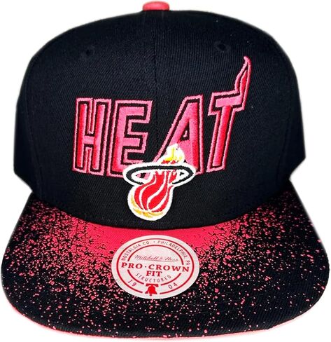 Mitchell & Ness Miami Heat New Pray Paint Black and Pink New Era Snapback Hat Cap in Saudi Arabia