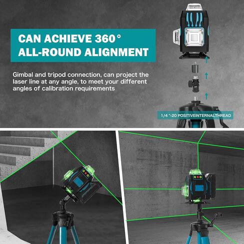 360 درجة من مستوى الليزر مع ترايبود ، 4D 16 خطوط مستوى الليزر الأخضر للبناء ، أداة التسوية ذاتية مزودة بتطبيق Bluetooth ووحدة التحكم عن بُعد ، مجموعة كاملة مع الملحقات in Kuwait