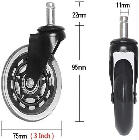 (5 عبوات) 2.5 بوصة/3 بوصة M10/M11 Caster Circlip Black Wheel Wheel Rod Pu Caster Silent Universal Chair (2.5 inch-11mm) in Kuwait