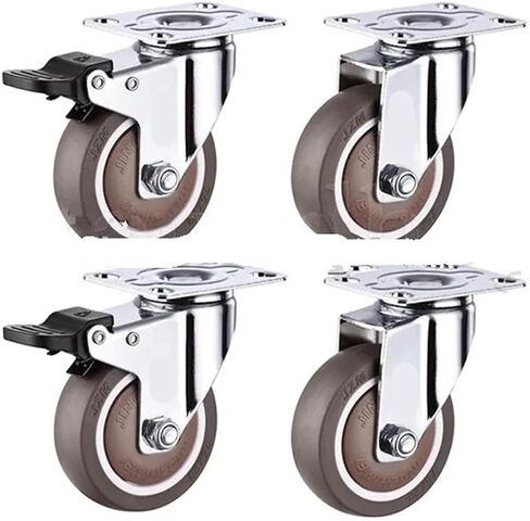 4 Pieces 3 inch TPR Swivel casters Heavy Duty with Safety Double casters with Brakes noiseless Lockable Wheels(Type 5,2.5 inch) in Saudi Arabia