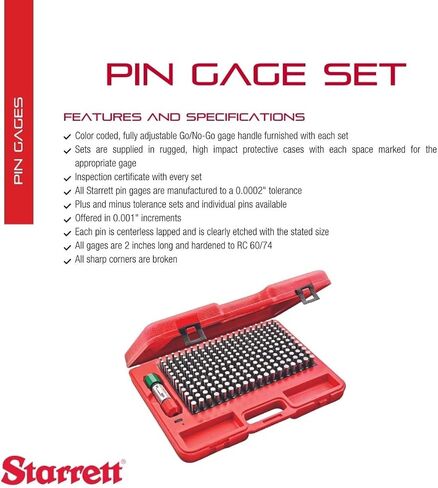 مجموعة Starrett Precision Steel Pin Gage مع حافظة واقية قوية وعالية التأثير - مثالية للنجارين وتحسين المنزل - نطاق 0.061-.250 بوصة، نوع المجموعة ناقص، 190 عدد العدادات - S4003-250 in Kuwait