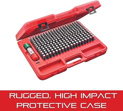 مجموعة Starrett Precision Steel Pin Gage مع حافظة واقية قوية وعالية التأثير - مثالية للنجارين وتحسين المنزل - نطاق 0.061-.250 بوصة، نوع المجموعة ناقص، 190 عدد العدادات - S4003-250 in Kuwait