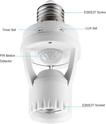 PIR Motion Sensor Light Socket المسمار الذكي في منفذ المصباح الكهربائي متوافق مع E26/E27 Motion Motion Actived Holder Adapter التحكم التلقائي لغرفة تخزين المرآب (4Pack) in Saudi Arabia