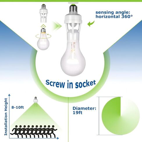 PIR Motion Sensor Light Socket المسمار الذكي في منفذ المصباح الكهربائي متوافق مع E26/E27 Motion Motion Actived Holder Adapter التحكم التلقائي لغرفة تخزين المرآب (4Pack) in Saudi Arabia