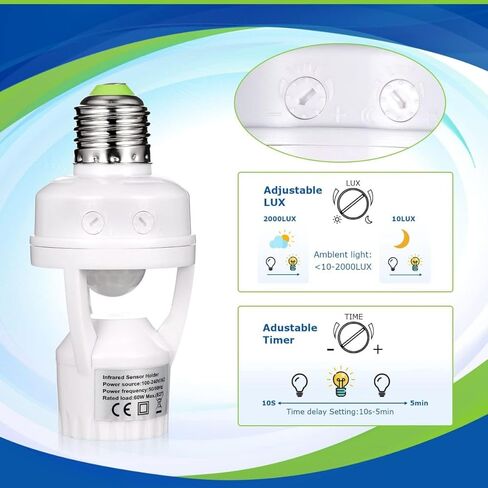 PIR Motion Sensor Light Socket المسمار الذكي في منفذ المصباح الكهربائي متوافق مع E26/E27 Motion Motion Actived Holder Adapter التحكم التلقائي لغرفة تخزين المرآب (4Pack) in Saudi Arabia