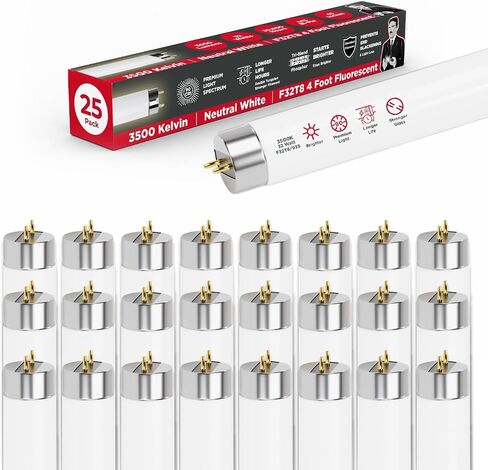 GoodBulb F32T8/835/ECO 32W 48 Inch T8 Fluorescent Light Bulb, 3500K Soft White Medium Bi-Pin Base, 3050 Lumens 86 CRI 24000 Life Hours, Instant/Programmed Start (25 Pack) in Kuwait