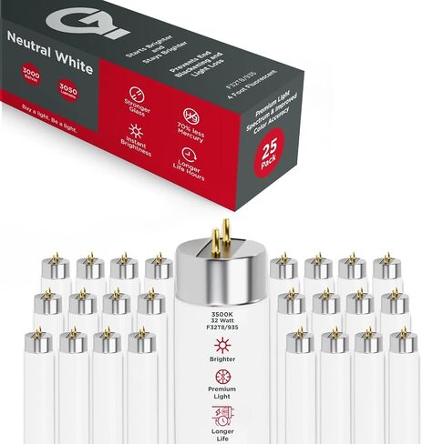 GoodBulb F32T8/835/ECO 32W 48 Inch T8 Fluorescent Light Bulb, 3500K Soft White Medium Bi-Pin Base, 3050 Lumens 86 CRI 24000 Life Hours, Instant/Programmed Start (25 Pack) in Kuwait