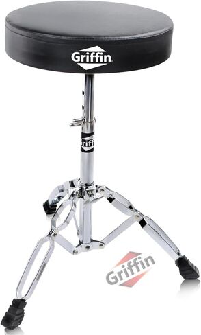 Griffin Pated Drum Throne (Chromeelite Edition) - براز طالبة قابلة للتعديل مع أجهزة مزدوجة مسفقة للممارسة ، الاستوديو ، كرسي الغيتار واستخدام الإيقاع in Saudi Arabia