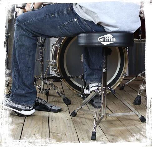 Griffin Pated Drum Throne (Chromeelite Edition) - براز طالبة قابلة للتعديل مع أجهزة مزدوجة مسفقة للممارسة ، الاستوديو ، كرسي الغيتار واستخدام الإيقاع in Saudi Arabia