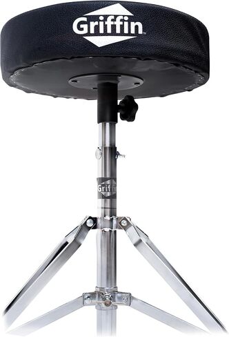 Griffin Pated Drum Throne (Chromeelite Edition) - براز طالبة قابلة للتعديل مع أجهزة مزدوجة مسفقة للممارسة ، الاستوديو ، كرسي الغيتار واستخدام الإيقاع in Saudi Arabia