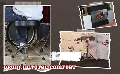 Griffin Pated Drum Throne (Chromeelite Edition) - براز طالبة قابلة للتعديل مع أجهزة مزدوجة مسفقة للممارسة ، الاستوديو ، كرسي الغيتار واستخدام الإيقاع in Saudi Arabia