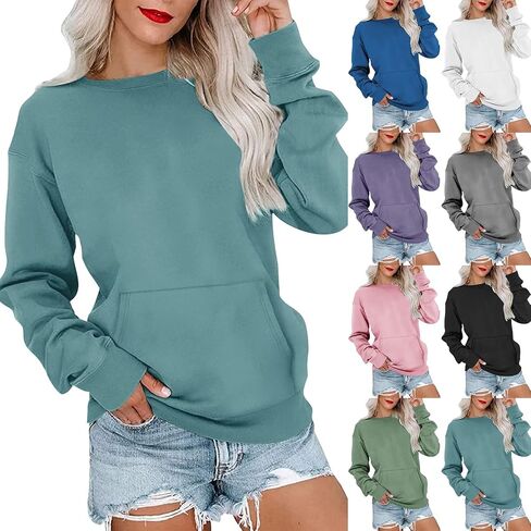 Womens Sweatshirts No Hood Fleece Pullover Crewneck Oversized Sweatshirt Long Sleeve Tops Pockets Fall Winter Clothes in Saudi Arabia