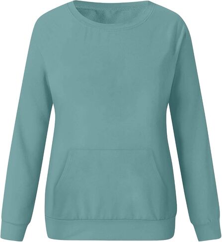 Womens Sweatshirts No Hood Fleece Pullover Crewneck Oversized Sweatshirt Long Sleeve Tops Pockets Fall Winter Clothes in Saudi Arabia