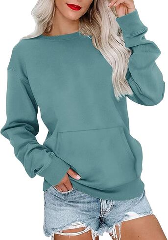 Womens Sweatshirts No Hood Fleece Pullover Crewneck Oversized Sweatshirt Long Sleeve Tops Pockets Fall Winter Clothes in Saudi Arabia