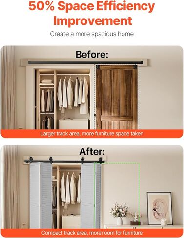VEVOR 64 "BI-Folding Barn Door Hardware Track Track ، أجهزة الأبواب المنزلق ذات الأطراف ذات الأطراف الشديدة ، بسلاسة ، بسلاسة ، ثقيلة ، سهلة التثبيت ، لأربعة 15 بوصة للأبواب BAINDRY BANUNDY BANDRY [لا باب] in Saudi Arabia