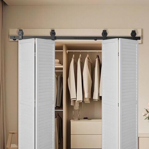 VEVOR 64 "BI-Folding Barn Door Hardware Track Track ، أجهزة الأبواب المنزلق ذات الأطراف ذات الأطراف الشديدة ، بسلاسة ، بسلاسة ، ثقيلة ، سهلة التثبيت ، لأربعة 15 بوصة للأبواب BAINDRY BANUNDY BANDRY [لا باب] in Saudi Arabia