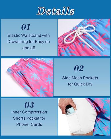 جذوع السباحة للرجال Giisam ، بدلة الاستحمام 5 بوصات سراويل شاطئية تجف سريعة الجافة مع بطانة ضغط in Kuwait