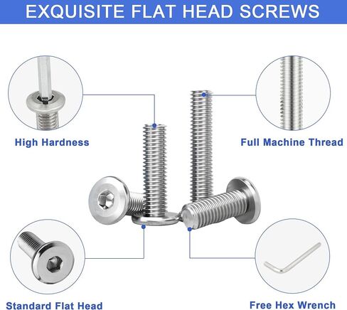 61Pcs 1/4-20 Flat Head Hex Socket Cap Screws Assortment Kit, 1/4-20 x 3/4" 1" 1-1/4" 1-1/2" 2" 2-1/2" Socket Cap Bolts,304 Stainless Steel,Bright Finish,Full Thread, with Hex Spanner in Saudi Arabia